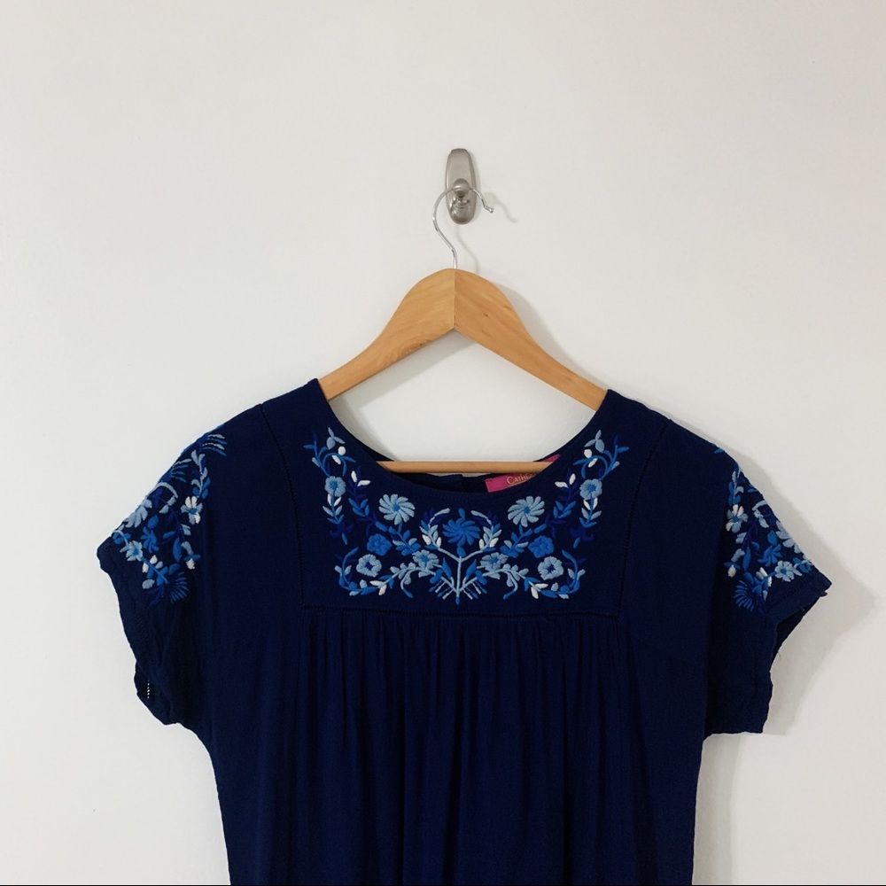 Blue dress with floral embroidery